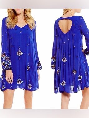 Free People Royal Blue Embroidered Dress